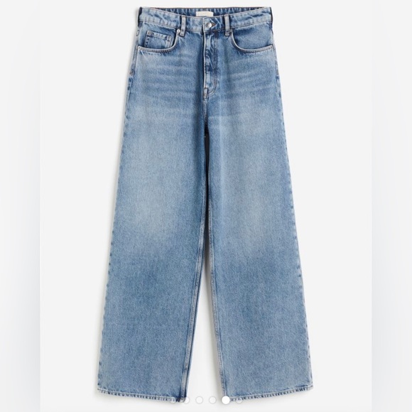 H &M Loose-fitted Wide Regular Denim Blue Jeans (4) - Picture 1 of 8